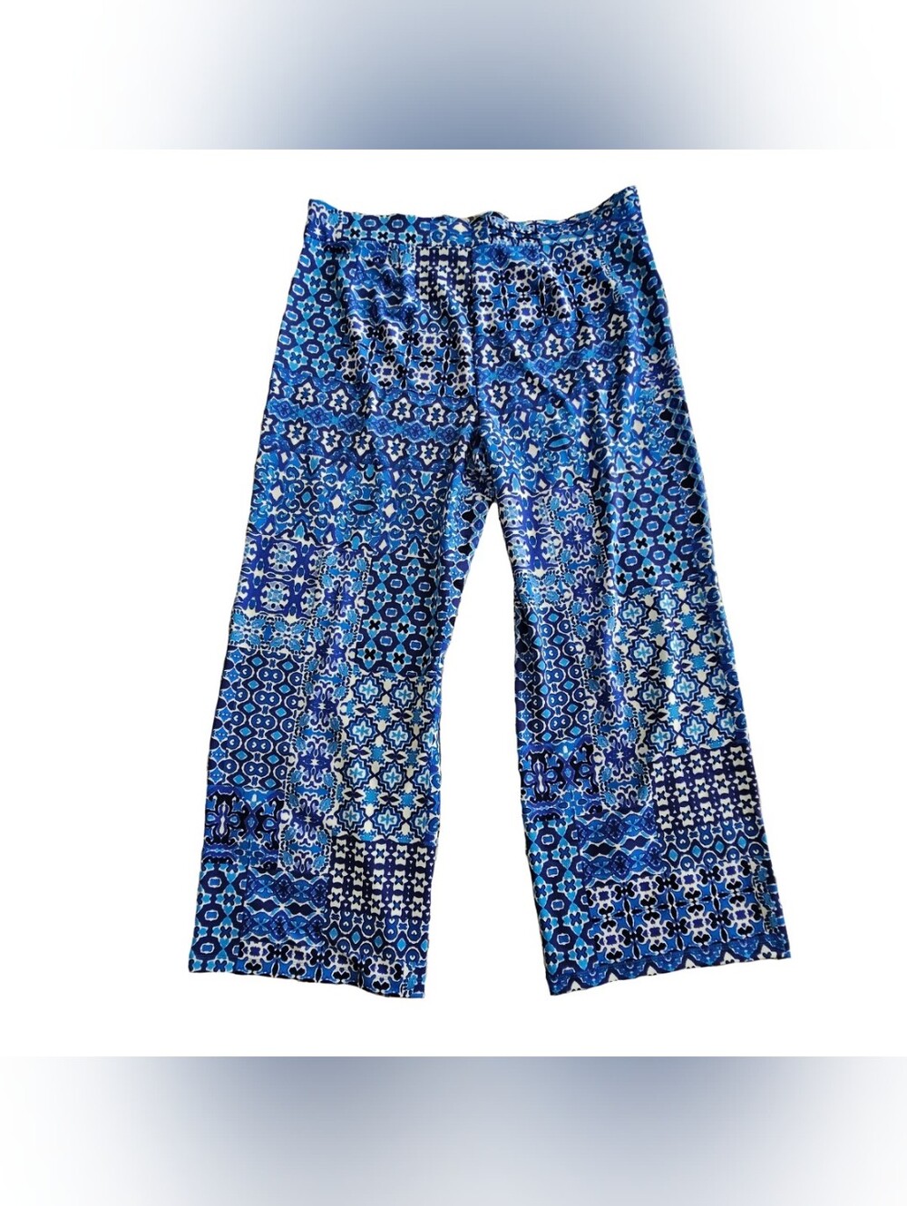 Isaac Mizrahi Live! Women's Plus Size 1X Blue Patchwork Wide-Leg Pants